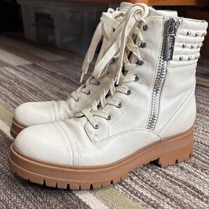 Nine West Cream Combat Boots with Studded Detail